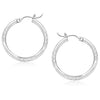 14k White Gold Diamond Cut Hoop Earrings (25 mm)